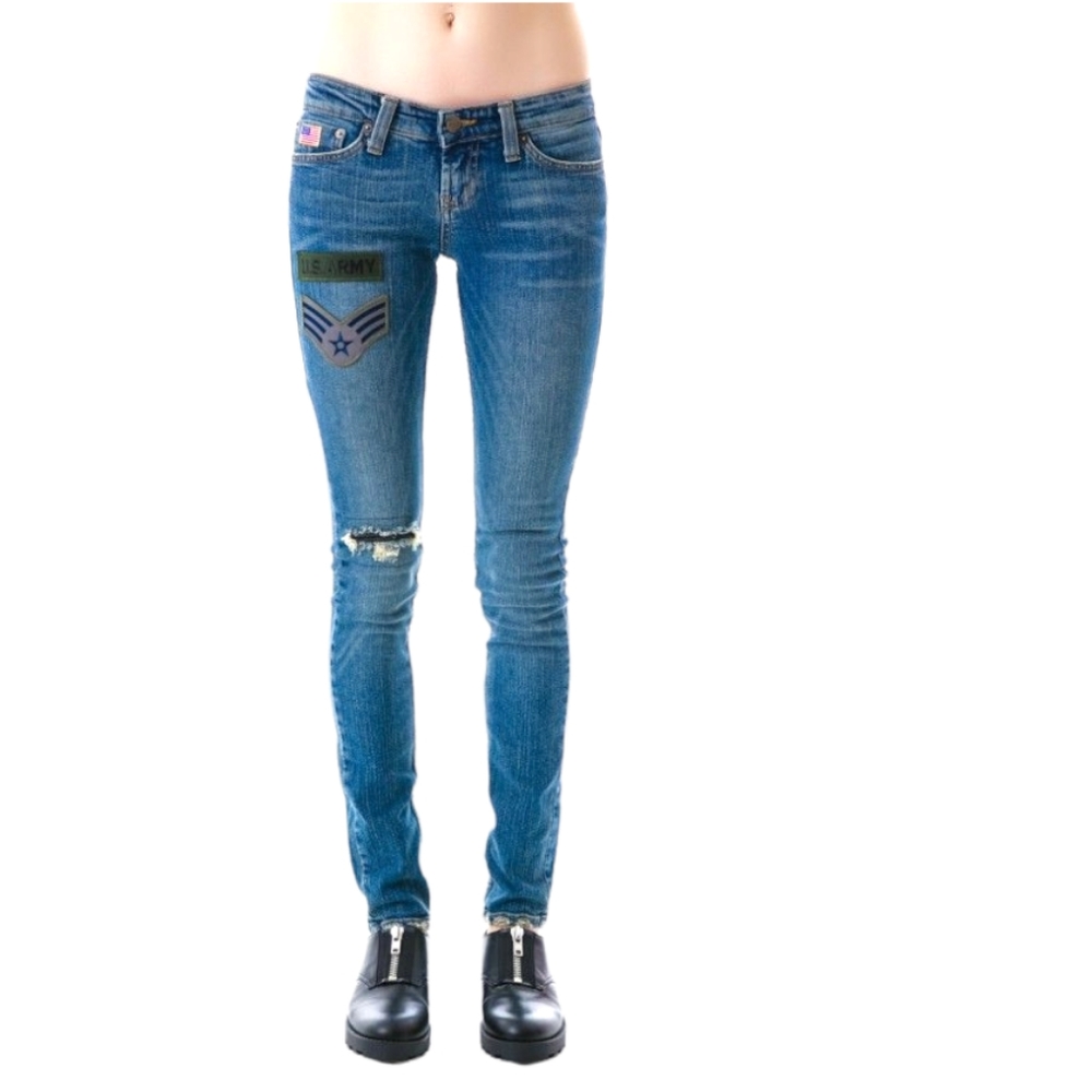 Jet John Eshaya Jeans Military Patch Sz 4 - Picture 2 of 9